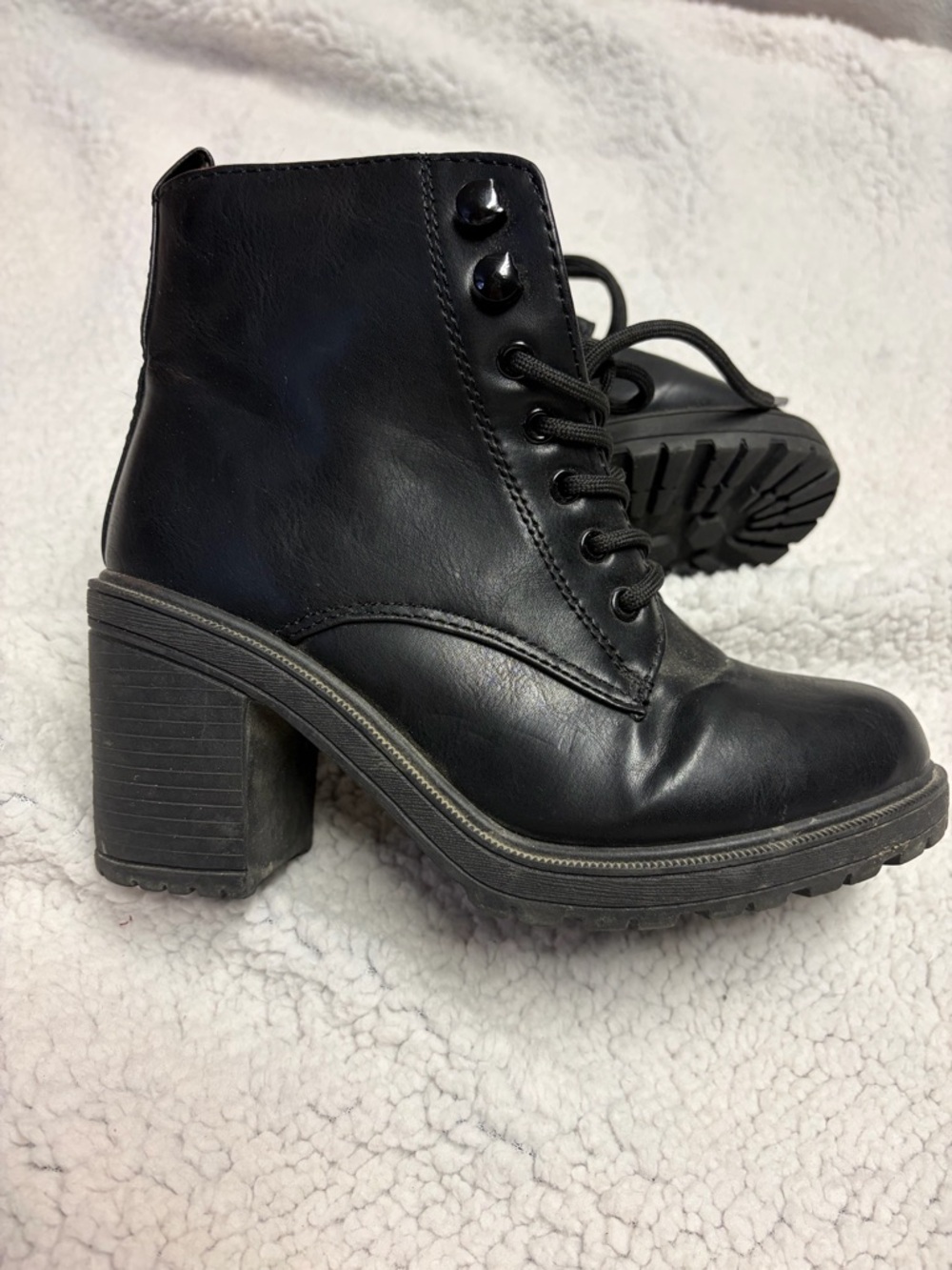 Ardene Black Lace-Up Block Heel Ankle Boots